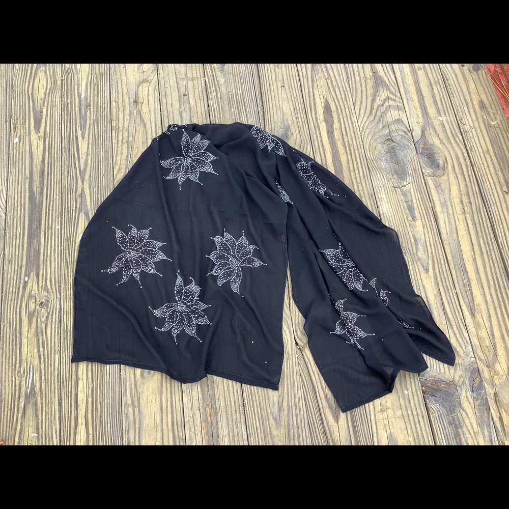 New Black Long Scarf Shawl Floral Design